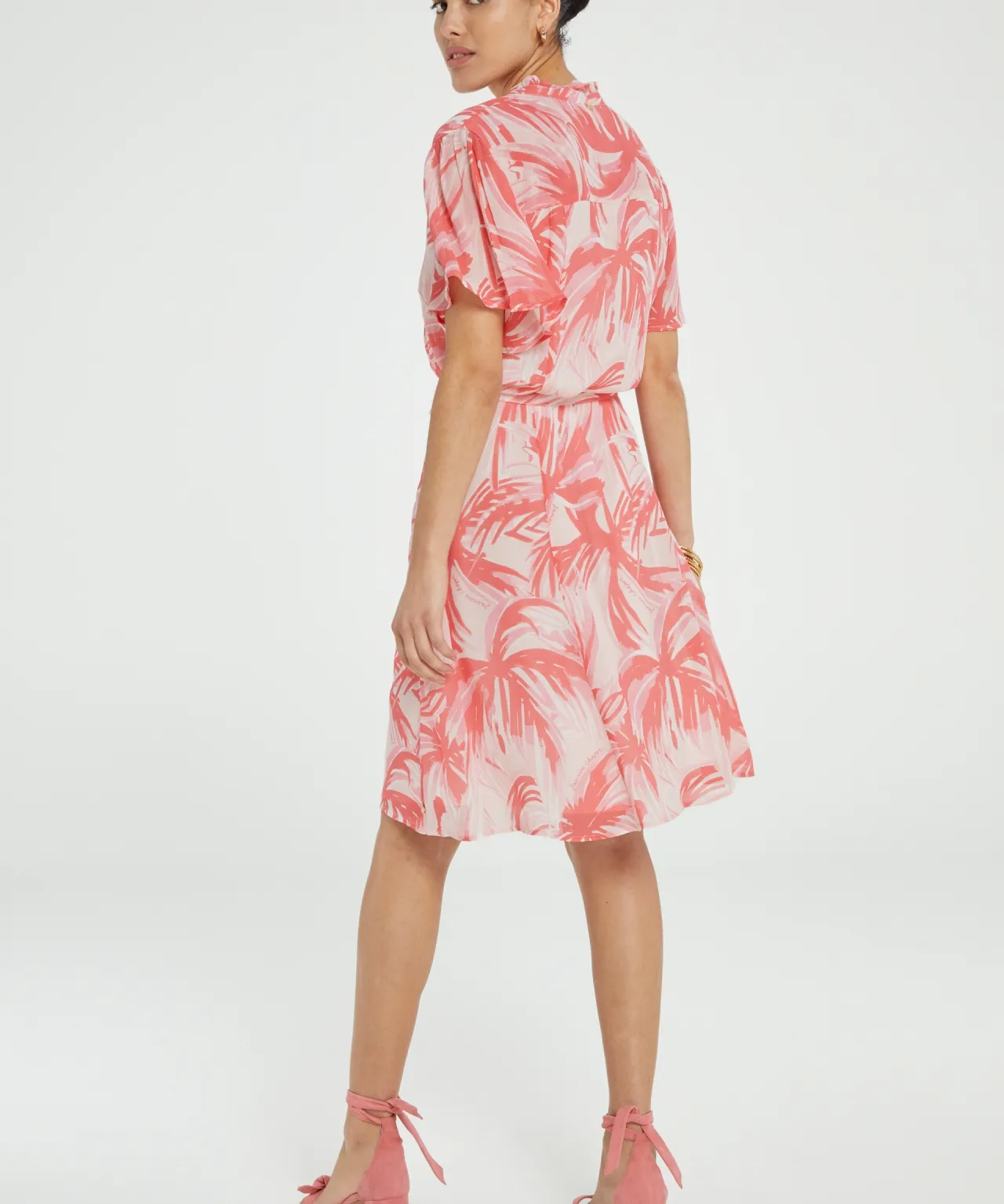 Robe courte imprimé palmiers Myla - Pink Grapefruit - FABIENNE CHAPOT