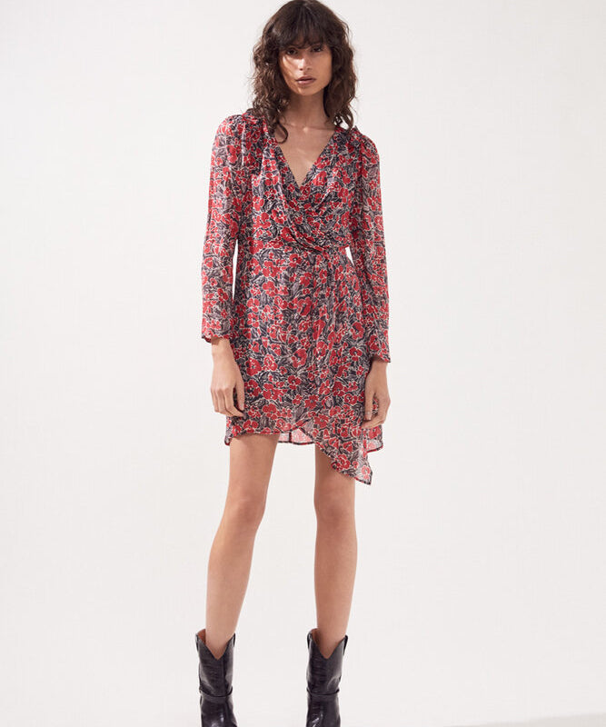 Clemmy _ Robe courte imprimé fleuri rouge _SUNCOO