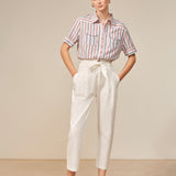James Pantalon taille haute détails ceinture - Blanc - Suncoo