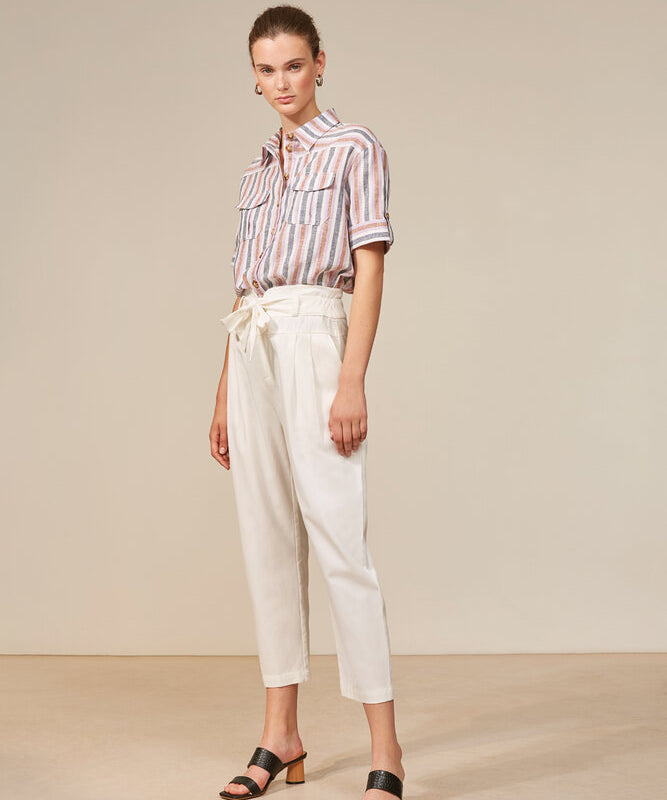 James Pantalon taille haute détails ceinture - Blanc - Suncoo
