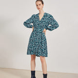 Robe boutonnée Coline - imprimé fleuri vert emeraude - SUNCOO