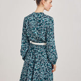 Robe boutonnée Coline - imprimé fleuri vert emeraude - SUNCOO