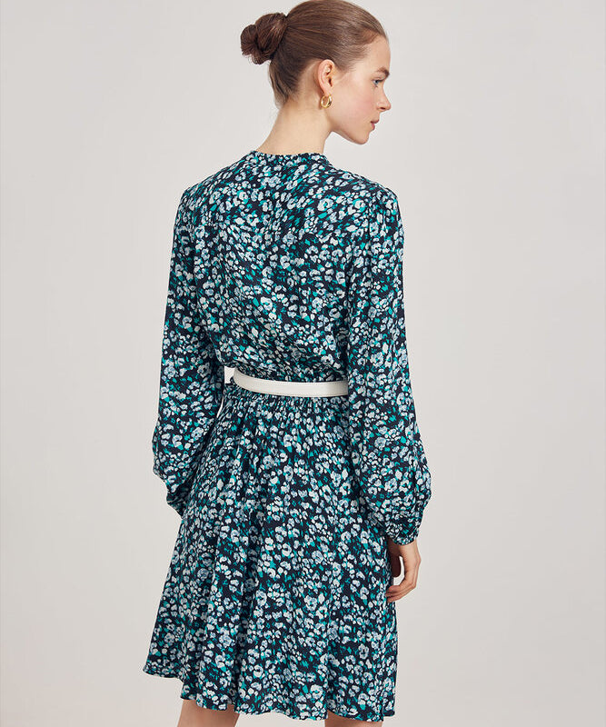 Robe boutonnée Coline - imprimé fleuri vert emeraude - SUNCOO