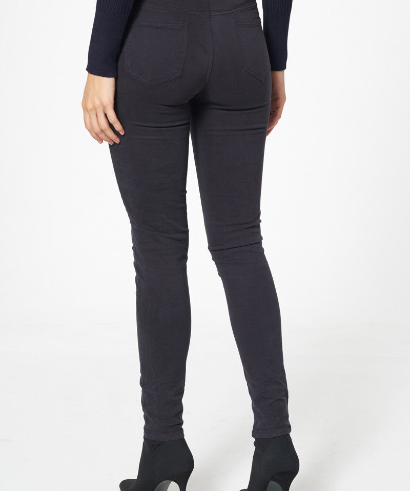 Pantalon marine - slim taille haute effet peau de pêche