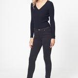 Pantalon marine - slim taille haute effet peau de pêche
