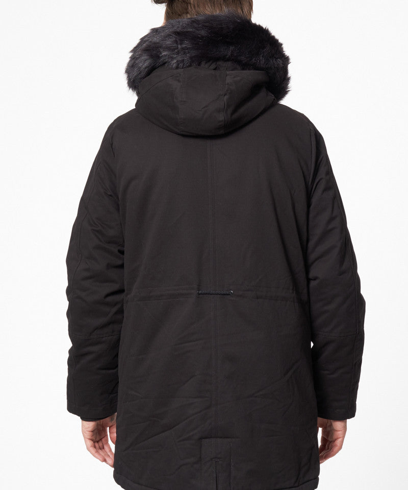 Parka longue à capuche noire