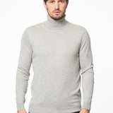 Pull col roulé coton et cachemire gris chiné