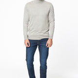 Pull col roulé coton et cachemire gris chiné