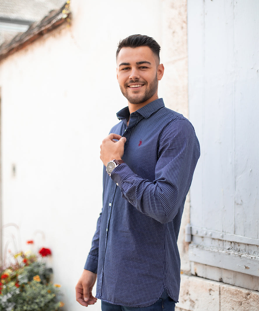 Chemise à carreaux N° 61120 - bleue marine - US POLO