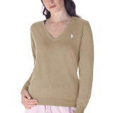 Pull col V à manches longues - Beige - US POLO FEMME