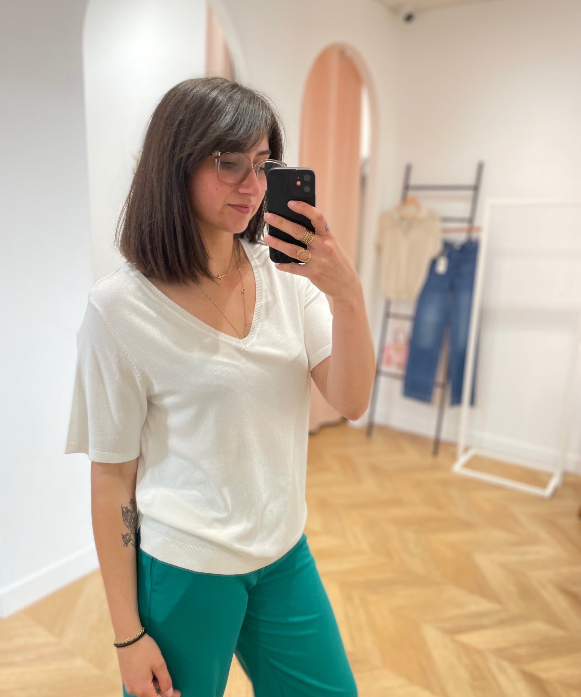 T-shirt tricoté col V Wennie - Cloud dancer - VILA