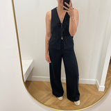 Pantalon large en lin Rousummer - Metéorite - ROUGE