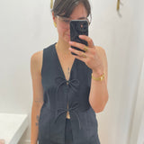 Gilet noué en lin Rousummer - Météorite - ROUGE