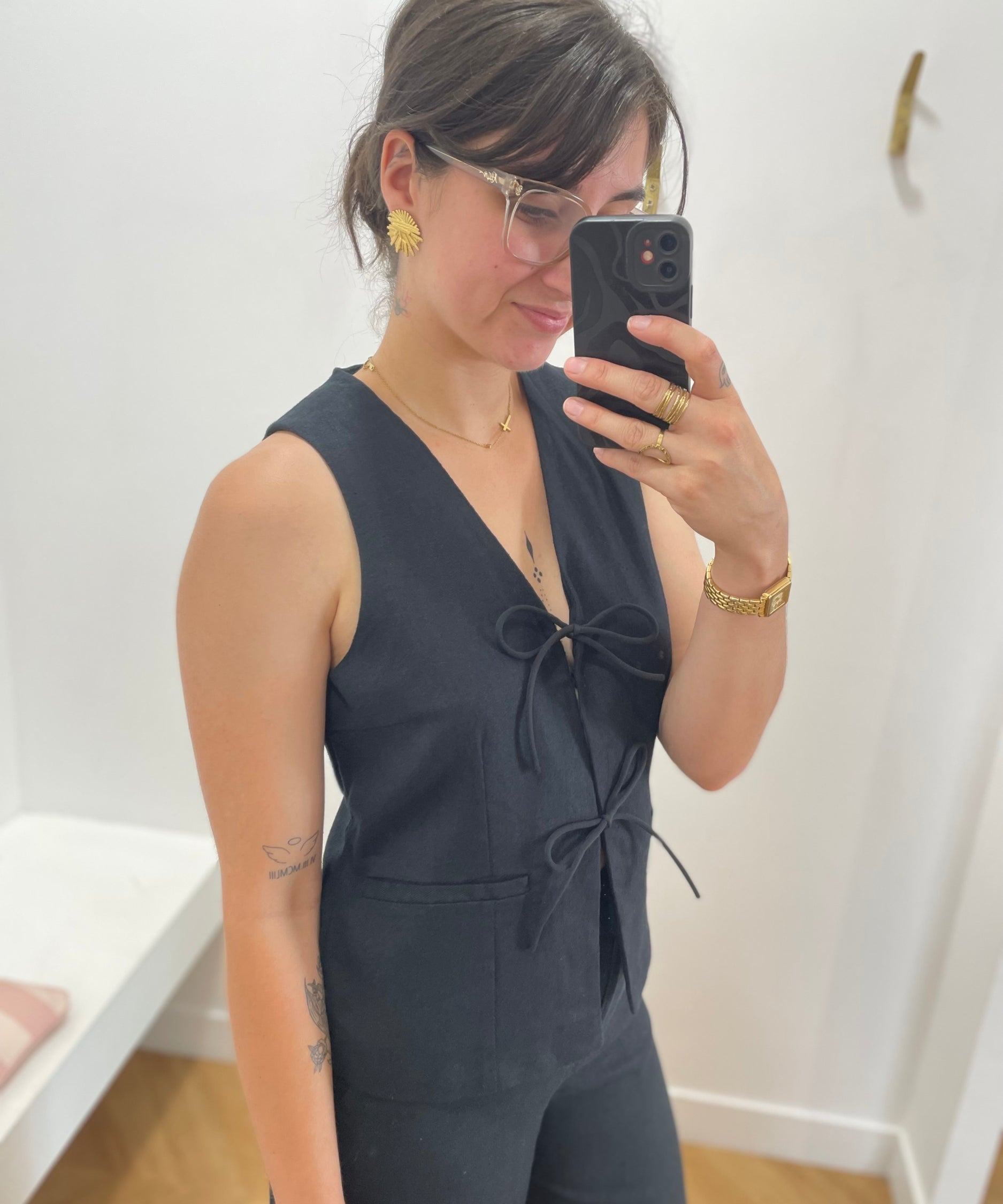 Gilet noué en lin Rousummer - Météorite - ROUGE