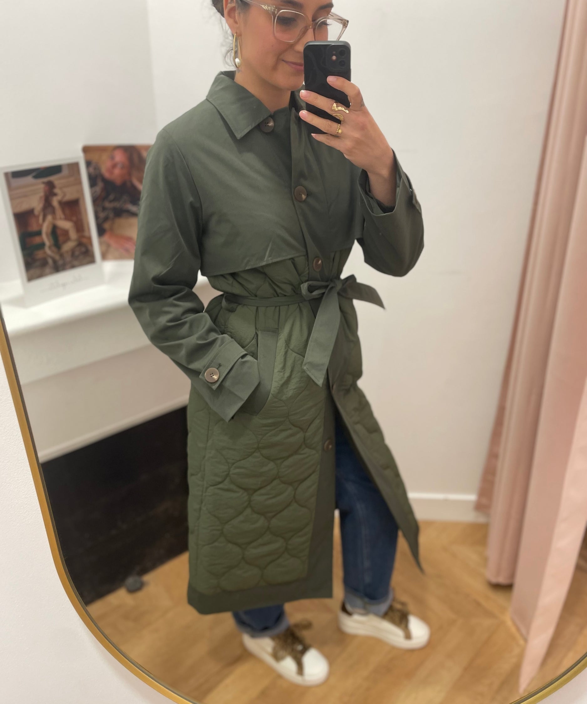 Visoftie quilted long trench coat with belt - Deep depths - VILA