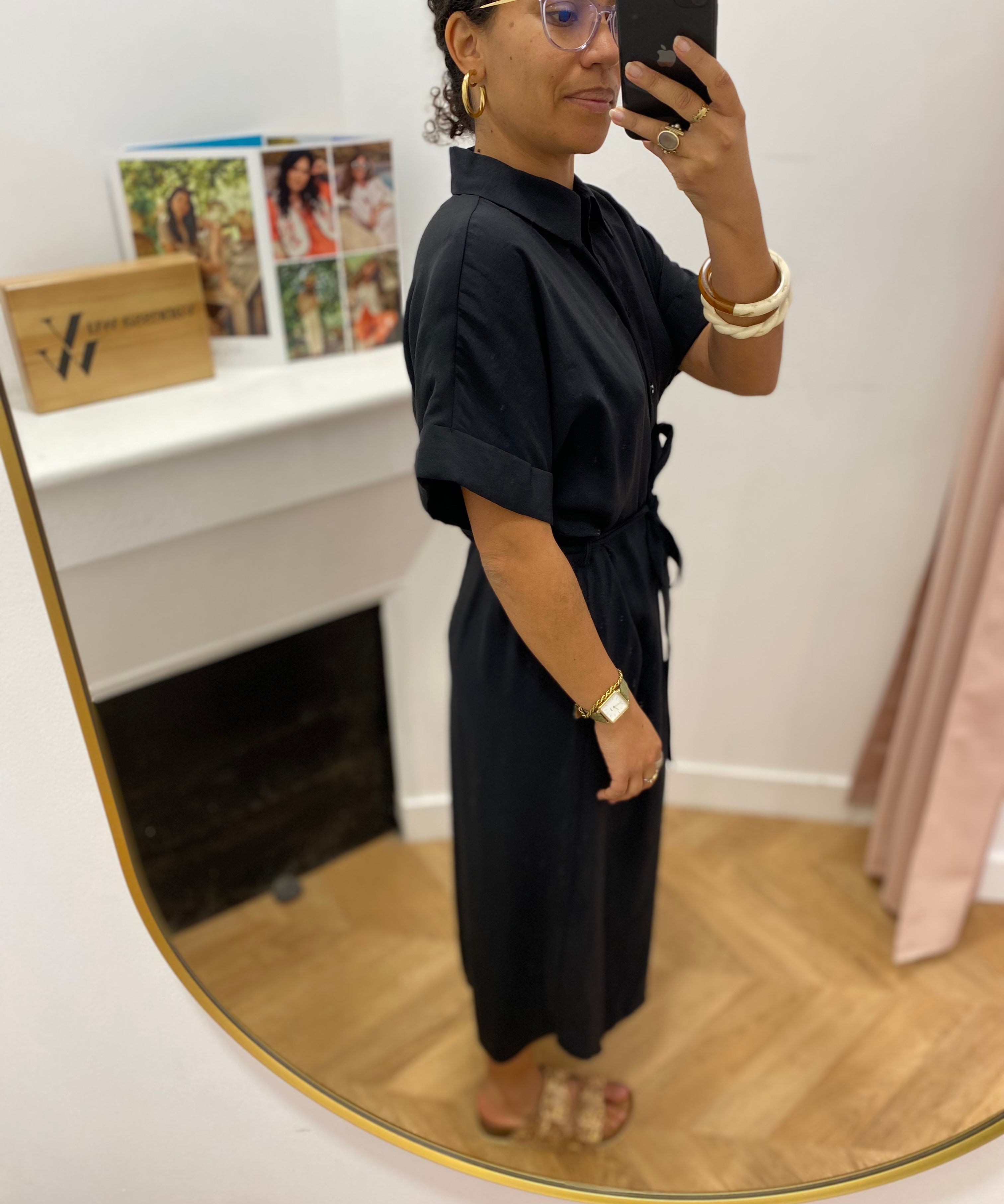 Robe chemise midi ceinturée Vihula - Black Beauty - VILA