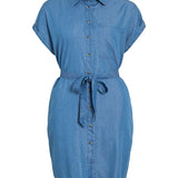Robe chemise à manches courtes ceinturée Vinori - Medium Blue Denim - VILA