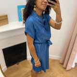 Robe chemise à manches courtes ceinturée Vinori - Medium Blue Denim - VILA