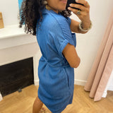 Robe chemise à manches courtes ceinturée Vinori - Medium Blue Denim - VILA