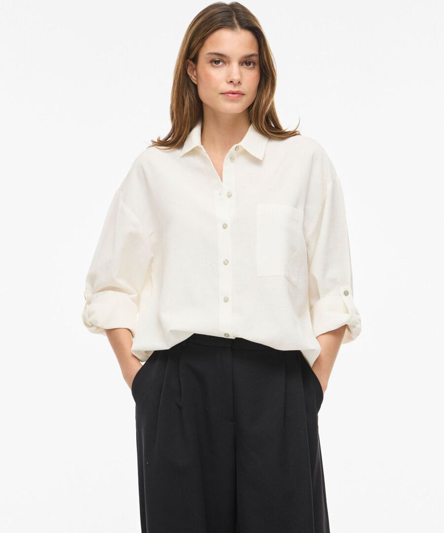 Chemise classique ample à manches longues Viprisilla - Super Light Natural Melan / Snow White - VILA