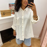 Chemise classique ample à manches longues Viprisilla - Super Light Natural Melan / Snow White - VILA