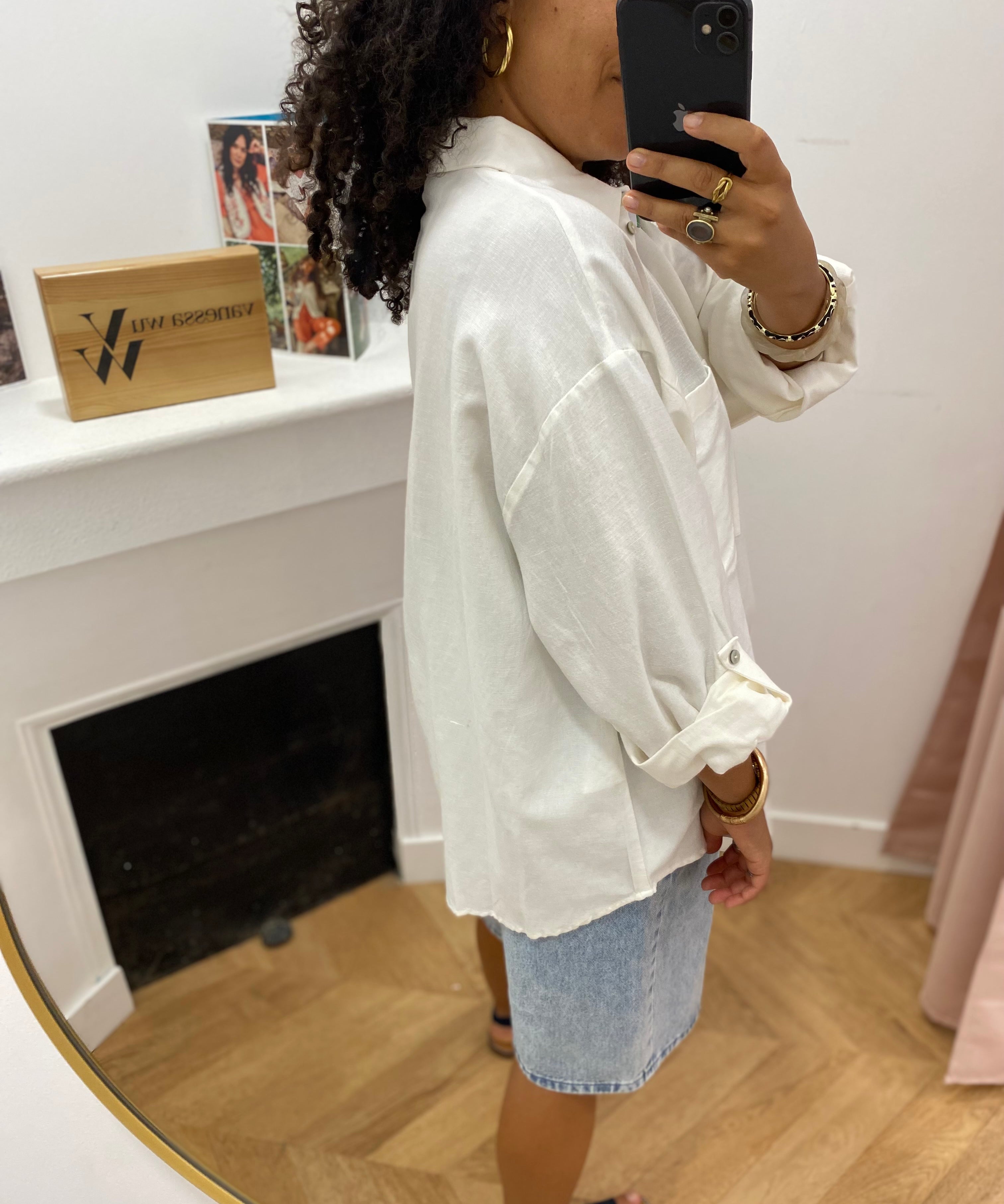 Chemise classique ample à manches longues Viprisilla - Super Light Natural Melan / Snow White - VILA
