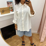 Chemise classique ample à manches longues Viprisilla - Super Light Natural Melan / Snow White - VILA