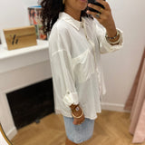 Chemise classique ample à manches longues Viprisilla - Super Light Natural Melan / Snow White - VILA