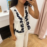 Pantalon large bohème en toile légère brodée Vipolli - Super light - VILA