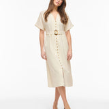Robe mi-longue manches courtes ceinturée Vilinnen - Birch - VILA