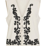 Gilet sans manches brodé avec liens à nouer Vipolli - Super Light Natural Melan - VILA