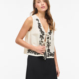 Gilet sans manches brodé avec liens à nouer Vipolli - Super Light Natural Melan - VILA