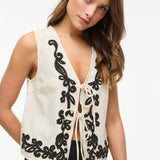 Gilet sans manches brodé avec liens à nouer Vipolli - Super Light Natural Melan - VILA