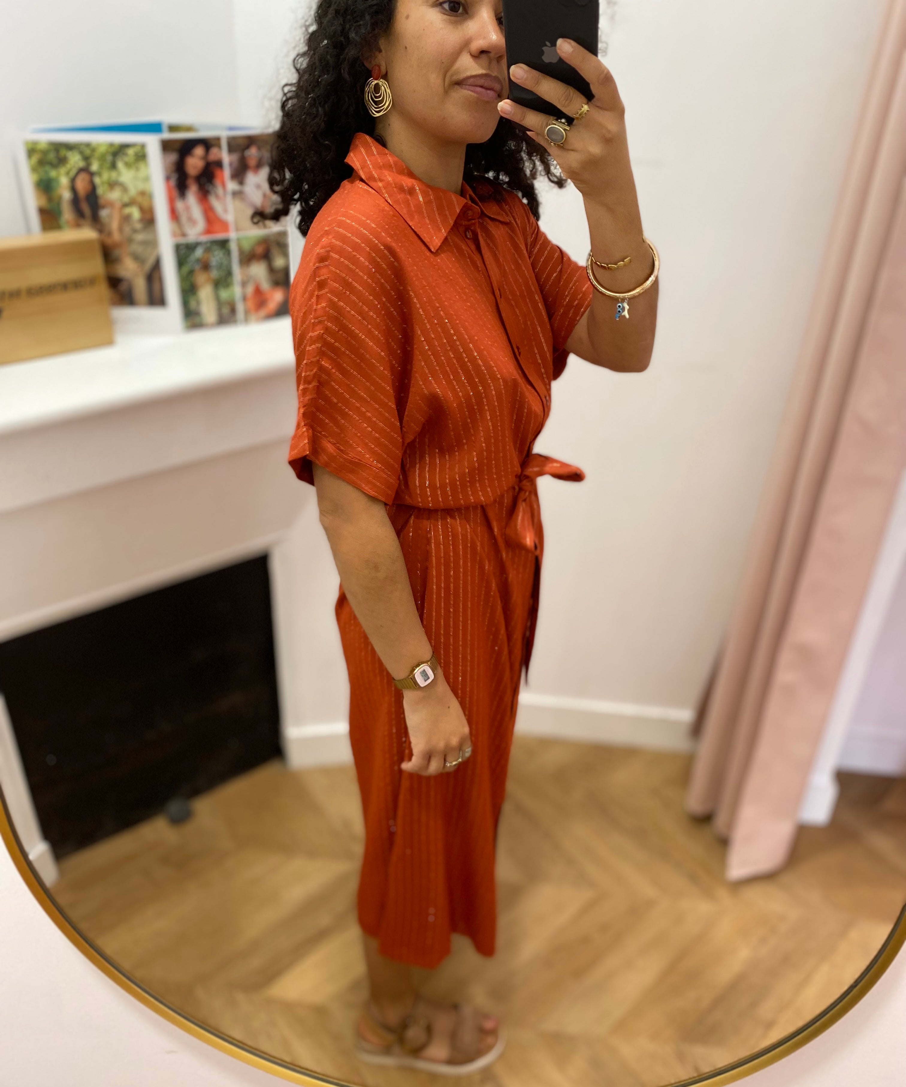 Robe chemise mi-longue Vivelmara - Burnt brick - VILA