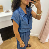 Combi-short boutonné sans manches Vitevira - Bleu moyen - VILA