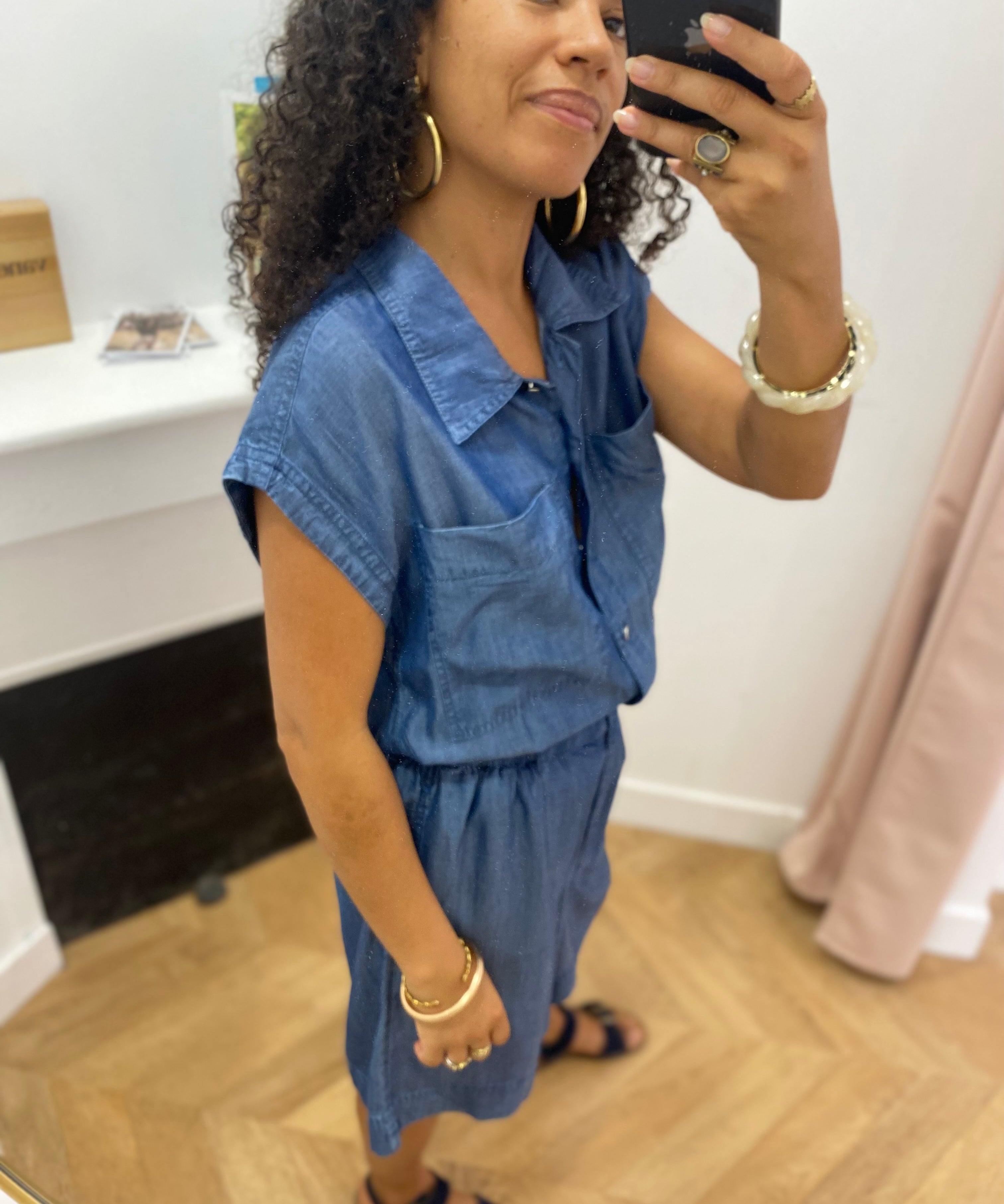 Combi-short boutonné sans manches Vitevira - Bleu moyen - VILA