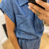 Combi-short boutonné sans manches Vitevira - Bleu moyen - VILA