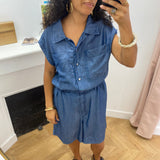 Combi-short boutonné sans manches Vitevira - Bleu moyen - VILA