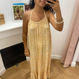 Robe longue dos nu imprimée cachemire Vijinke - Birch & Slate black - VILA