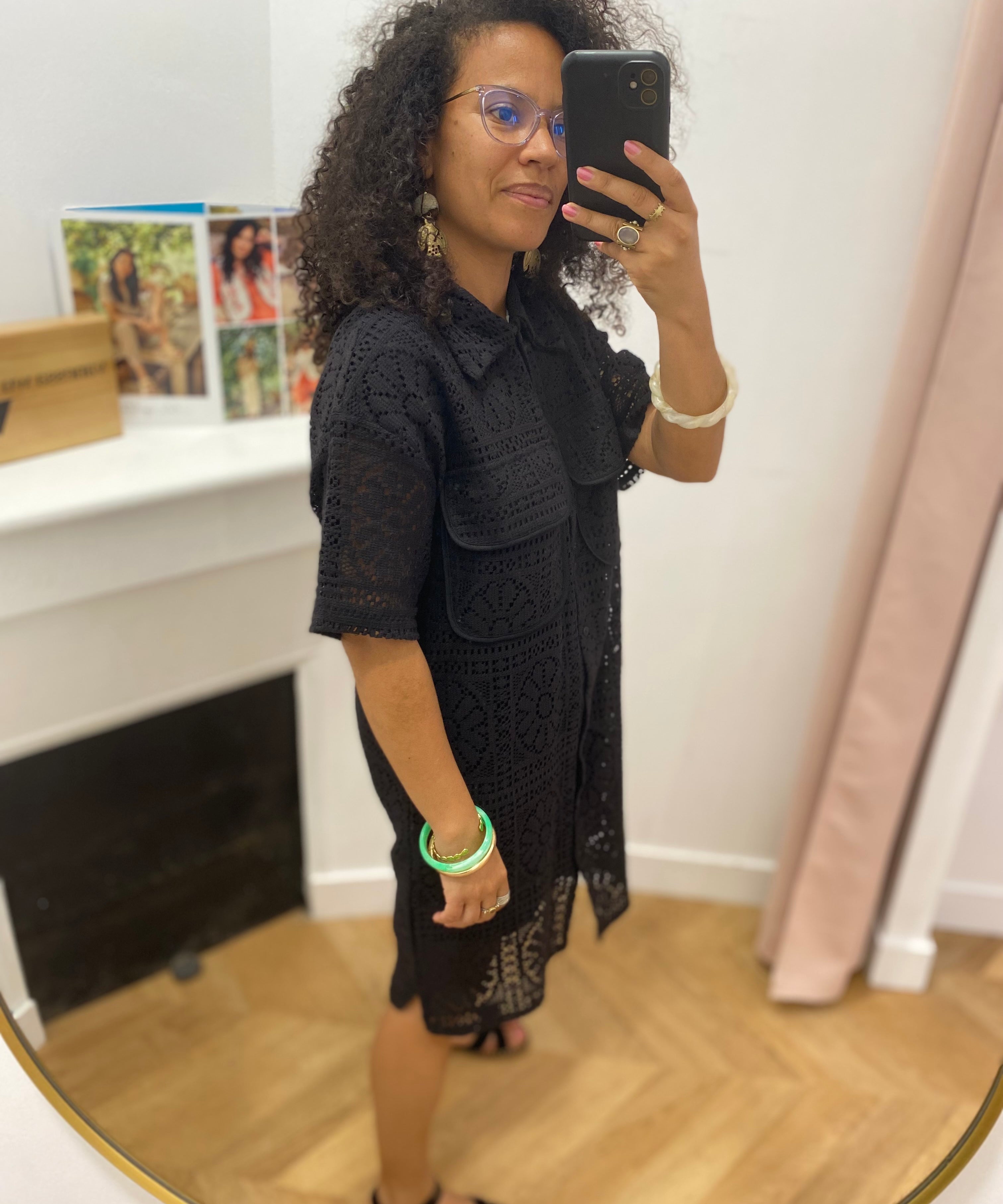 Robe courte brodée à manches courtes Vimerinda - BLACK - VILA