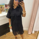 Robe courte brodée à manches courtes Vimerinda - BLACK - VILA