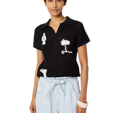 Pull polo en crochet à motifs brodés - Noir - FABIENNE CHAPOT