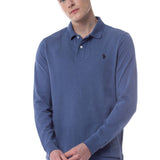 Polo uni manches longues - Bleu - US POLO