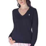 Pull col V manches longues - Marine - US POLO FEMME