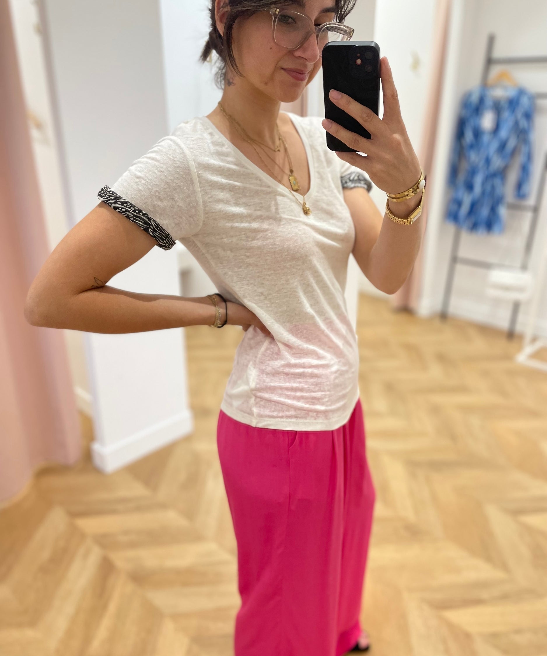 Tee-shirt en lin revers manche zèbre - blanc cassé - ikks women