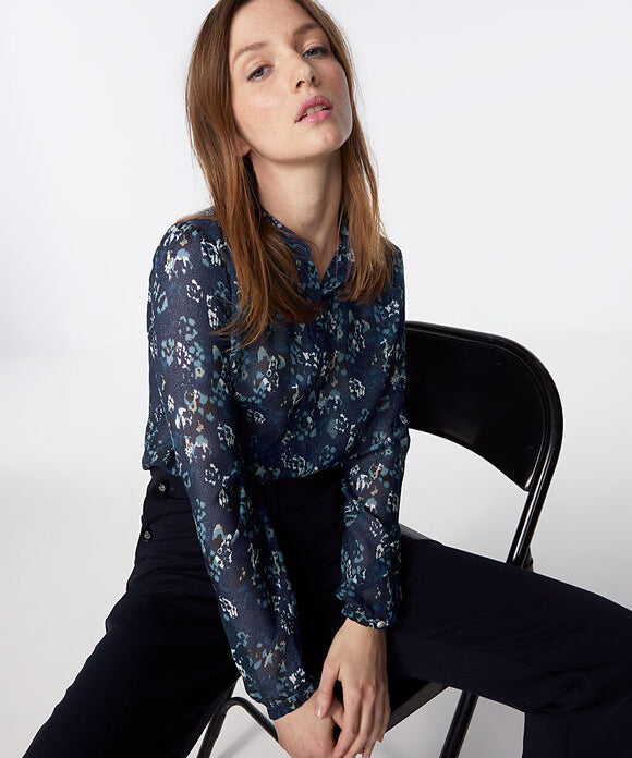Blouse en voile imprimé floral - bleu - IKKS