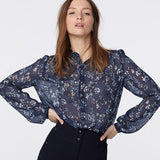 Blouse en voile imprimé floral - bleu - IKKS