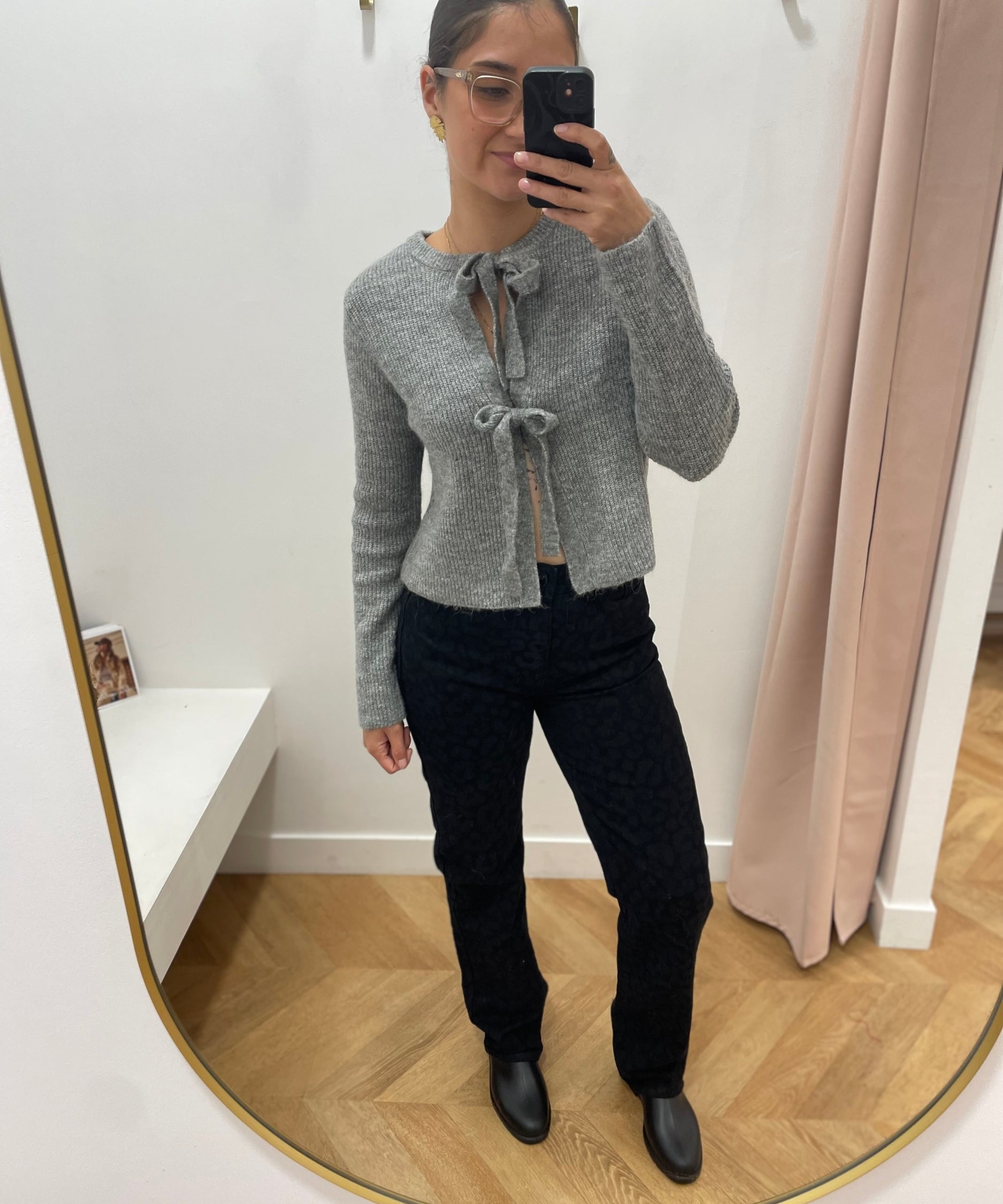 Cardigan court à nouer réversible Parvi - Gris - OBJECT