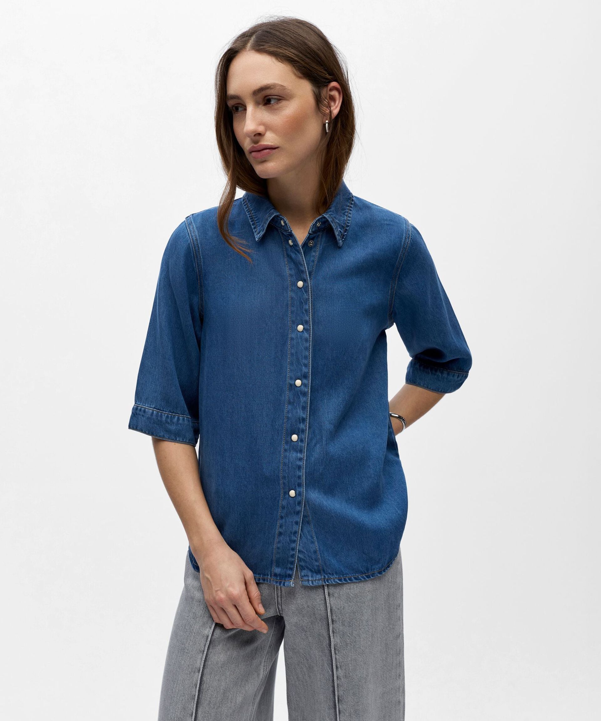 Chemise en jean à manches courtes Objframe - Medium Blue Denim - OBJECT