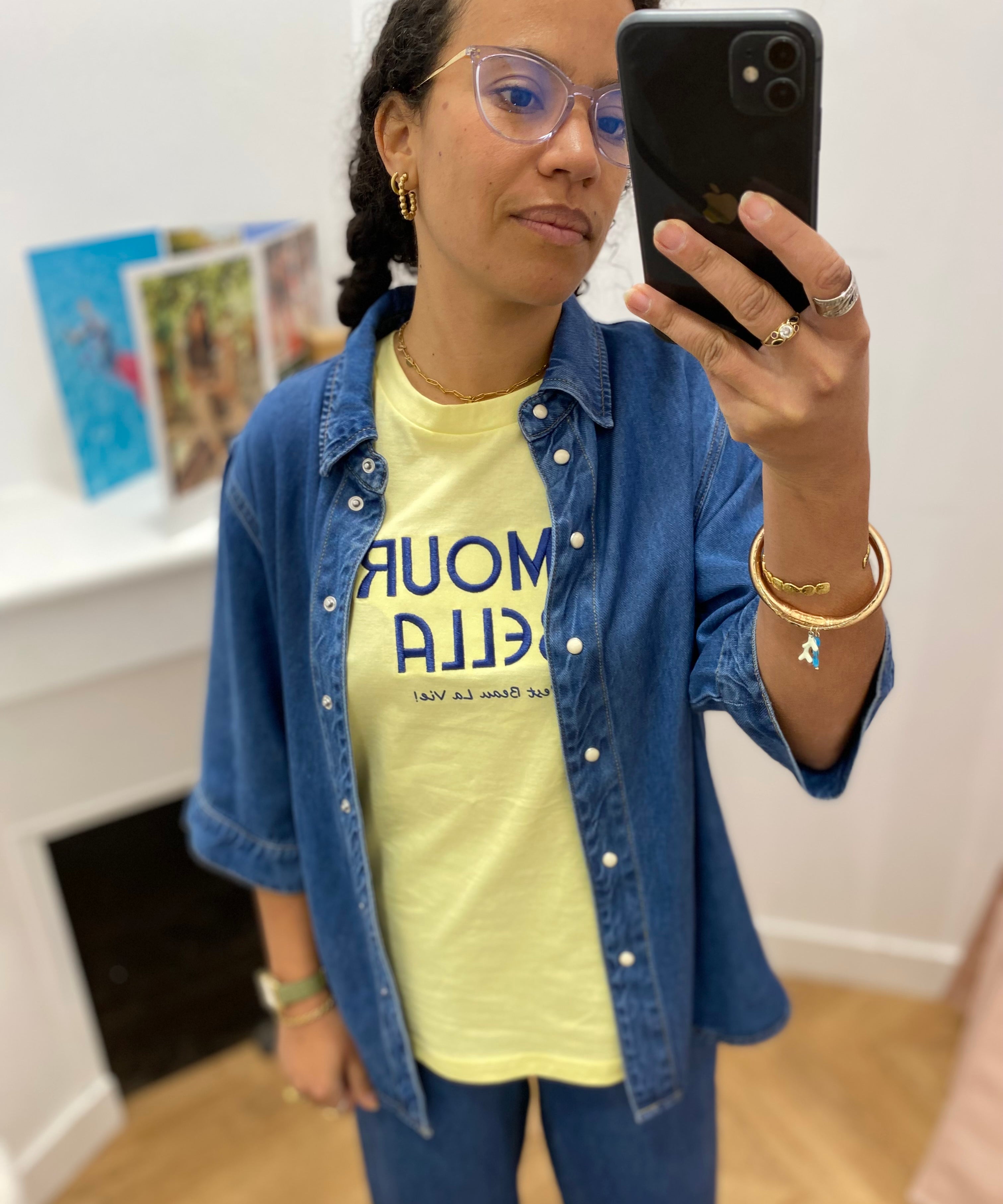 Chemise en jean à manches courtes Objframe - Medium Blue Denim - OBJECT